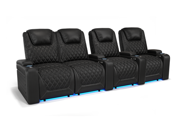 Valencia 2025 New Oslo Leather Home Theater Seating Row of 4 Loveseat Left, Midnight Black