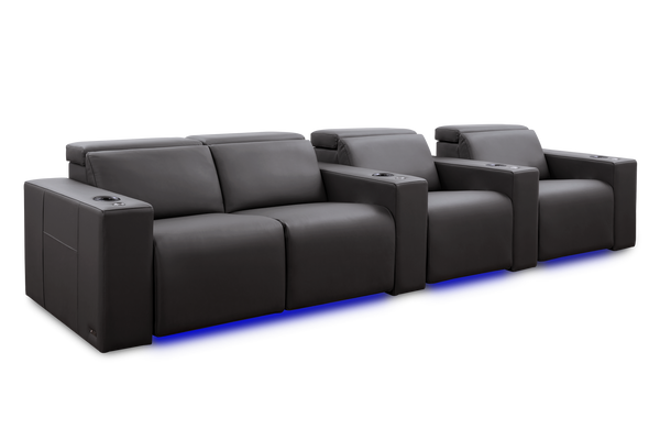Valencia Barcelona Grand Leather Home Theater Seating Row of 4 Loveseat Left, Charcoal Grey