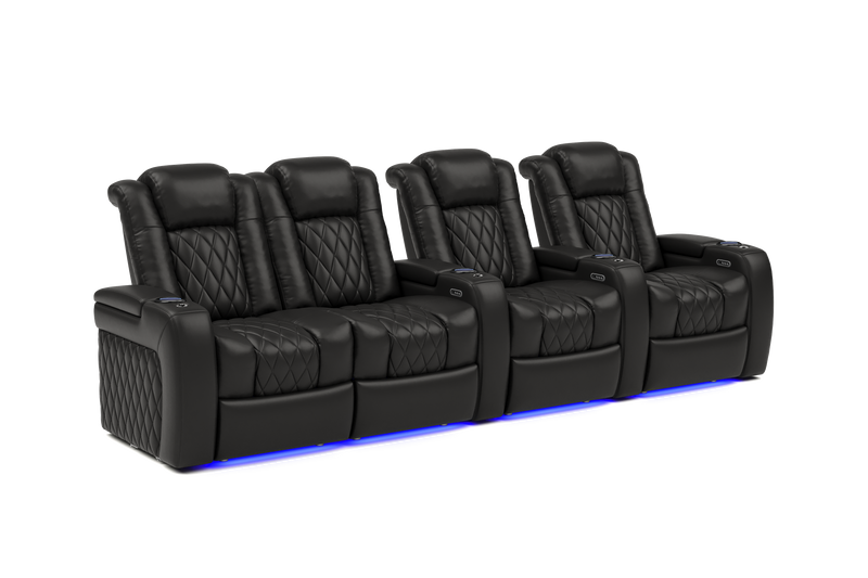 Valencia 2025 New Tuscany Leather Home Theater Seating Row of 4 Loveseat Left, Midnight Black
