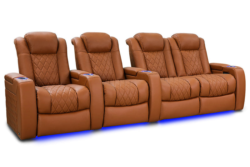 Valencia 2025 New Tuscany Ultimate Luxury Leather Home Theater Seating Row of 4 Loveseat Right, Royal Cognac