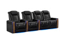 Valencia 2025 New Tuscany Executive Heat & Massage Leather Home Theater Seating Row of 4 Loveseat Right, Midnight Black