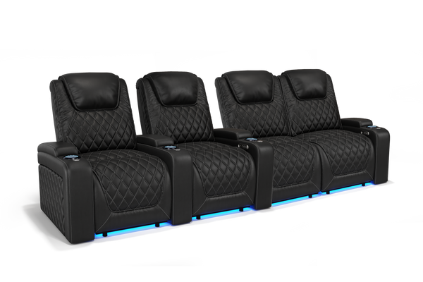 Valencia 2025 New Oslo Leather Home Theater Seating Row of 4 Loveseat Right, Midnight Black