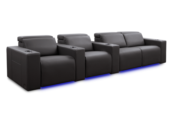 Valencia Barcelona Grand Leather Home Theater Seating Row of 4 Loveseat Right, Charcoal Grey