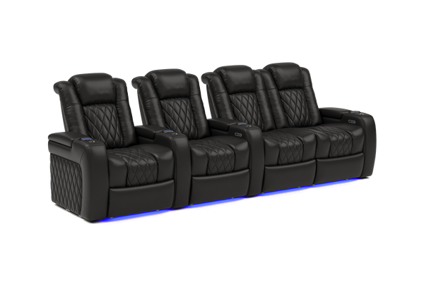 Valencia 2025 New Tuscany Leather Home Theater Seating Row of 4 Loveseat Right, Midnight Black