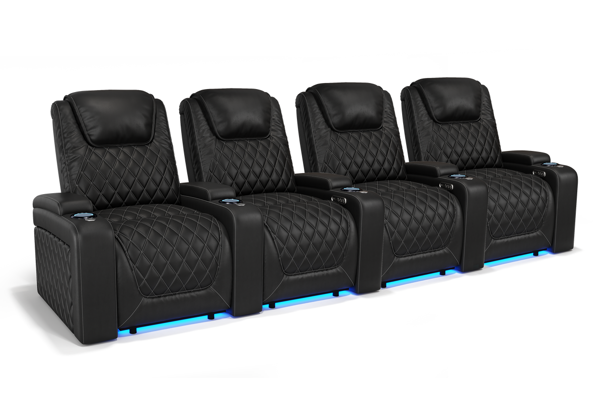 Valencia 2025 New Oslo Leather Home Theater Seating Row of 4, Midnight Black