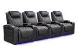 Valencia 2025 New Oslo Ultimate Luxury Leather Home Theater Seating Row of 4, Onyx with Gold Stitching
