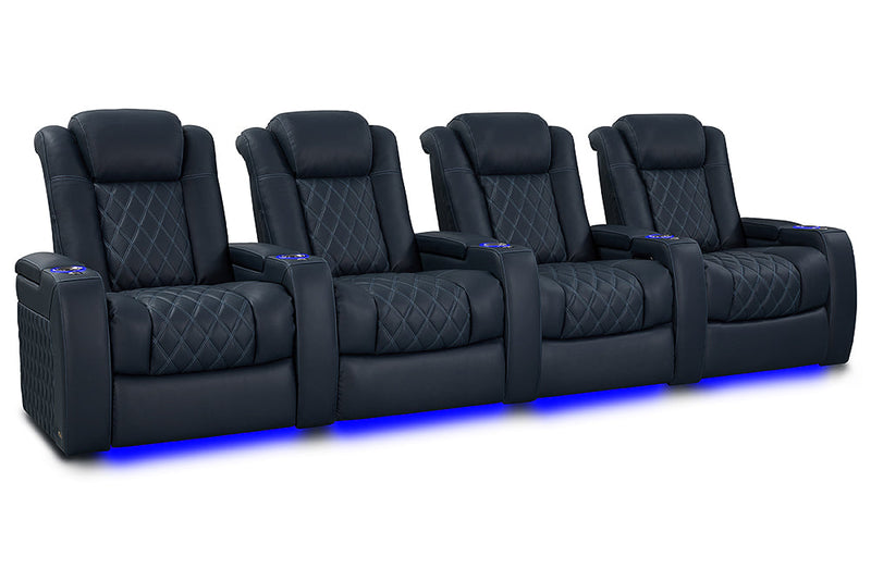 Valencia 2025 New Tuscany XL Luxury Leather Home Theater Seating Row of 4, Moonlight Blue
