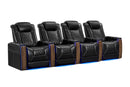 Valencia 2025 New Tuscany Executive Heat & Massage Leather Home Theater Seating Row of 4, Midnight Black