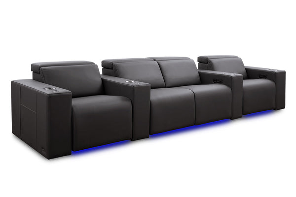 Valencia 2025 New Barcelona Grand Ultimate Leather Home Theater Seating Row of 4 Loveseat Center, Graphite