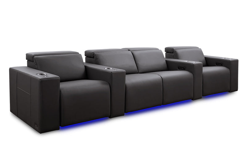 Valencia 2025 New Barcelona Grand Ultimate Leather Home Theater Seating Row of 4 Loveseat Center, Graphite