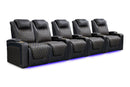 Valencia 2025 New Oslo Ultimate Luxury Leather Home Theater Seating Row of 5 Loveseat Left, Onyx with Gold Stitching