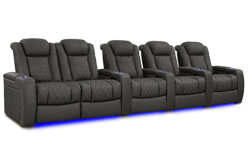 Valencia 2025 New Tuscany XL Luxury Leather Home Theater Seating Row of 5 Loveseat Left, Graphite