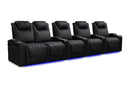 Valencia 2025 New Oslo Ultimate Luxury Leather Home Theater Seating Row of 5 Loveseat Left, Onyx with Silver Stitching