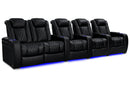 Valencia 2025 New Tuscany Heat & Massage Leather Home Theater Seating Row of 5 Loveseat Left, Midnight Black