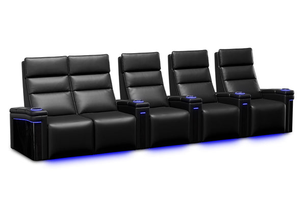 Valencia 2025 New Monza Leather Home Theater Seating With Carbon Fiber Panel Row of 5 Loveseat Left, Black