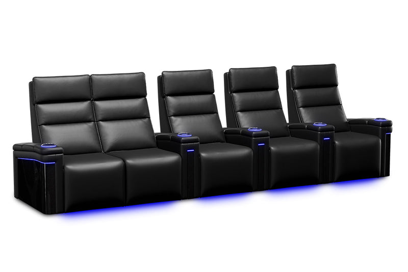 Valencia 2025 New Monza Leather Home Theater Seating With Carbon Fiber Panel Row of 5 Loveseat Left, Black
