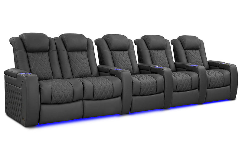 Valencia 2025 New Tuscany Luxury Leather Home Theater Seating Row of 5 Loveseat Left, Graphite