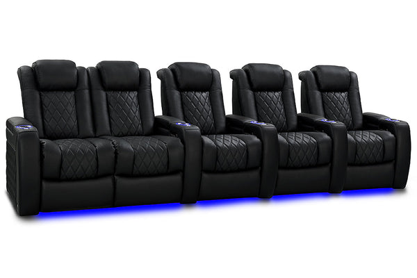 Valencia 2025 New Tuscany Slim Ultimate Luxury Leather Home Theater Seating Row of 5 Loveseat Left, Onyx