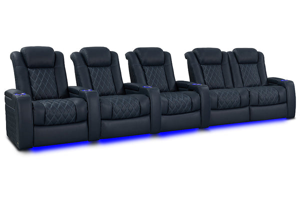 Valencia 2025 New Tuscany XL Luxury Leather Home Theater Seating Row of 5 Loveseat Right, Moonlight Blue