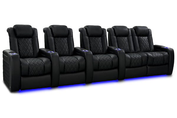 Valencia 2025 New Tuscany Slim Ultimate Luxury Leather Home Theater Seating Row of 5 Loveseat Right, Onyx