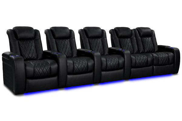 Valencia 2025 New Tuscany Heat & Massage Leather Home Theater Seating Row of 5 Loveseat Right, Midnight Black