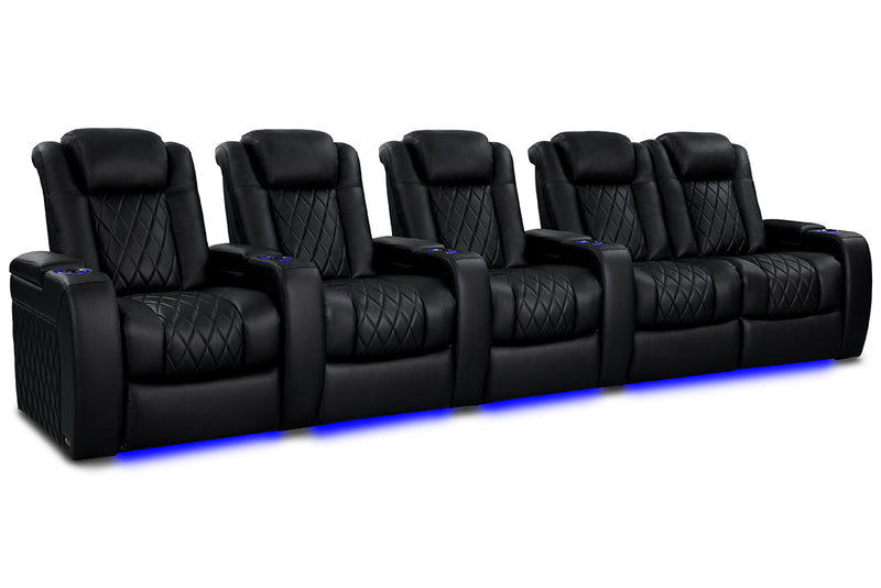 Valencia 2025 New Tuscany Heat & Massage Leather Home Theater Seating Row of 5 Loveseat Right, Midnight Black