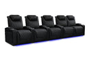 Valencia 2025 New Oslo Ultimate Luxury Leather Home Theater Seating Row of 5 Loveseat Right, Onyx with Silver Stitching