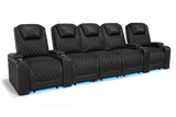 Valencia 2025 New Oslo Leather Home Theater Seating Row of 5 Set of 3 Center, Midnight Black