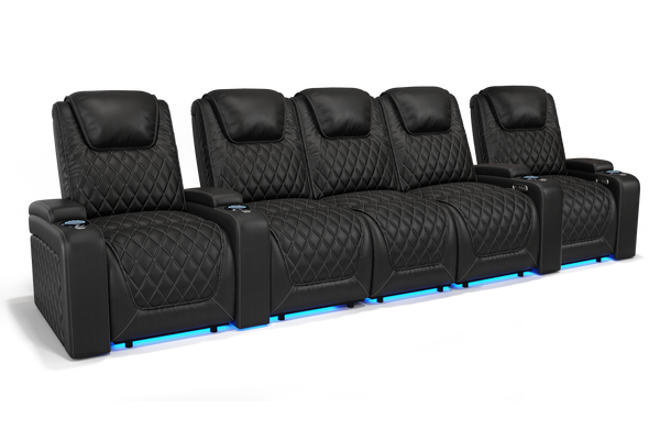 Valencia 2025 New Oslo Leather Home Theater Seating Row of 5 Set of 3 Center, Midnight Black