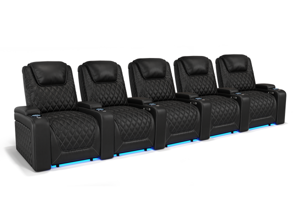 Valencia 2025 New Oslo Leather Home Theater Seating Row of 5, Midnight Black