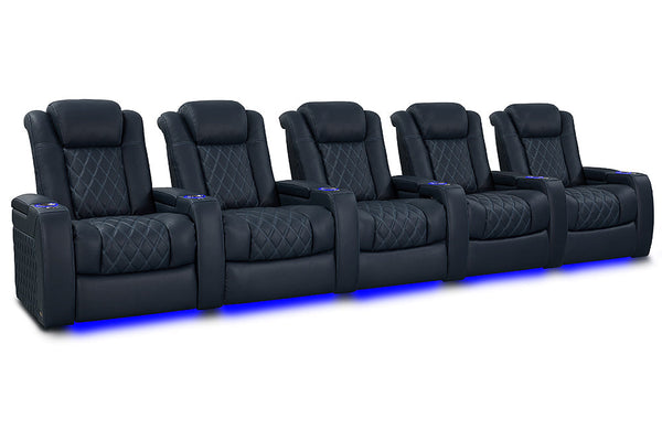 Valencia 2025 New Tuscany XL Luxury Leather Home Theater Seating Row of 5, Moonlight Blue
