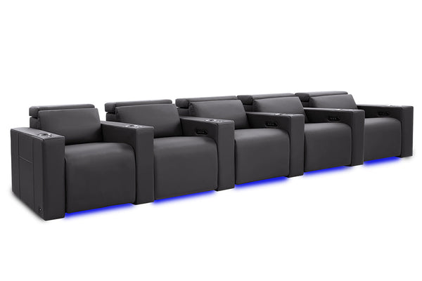 Valencia Barcelona Ultimate Leather Home Theater Seating Row of 5, Graphite