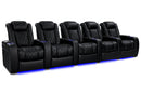 Valencia 2025 New Tuscany Heat & Massage Leather Home Theater Seating Row of 5, Midnight Black