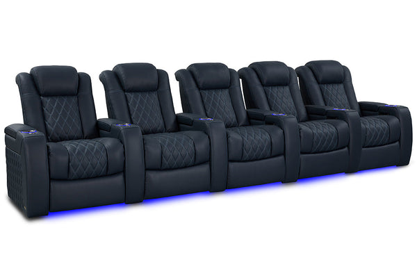Valencia 2025 New Tuscany Luxury Leather Home Theater Seating Row of 5, Moonlight Blue