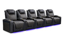 Valencia 2025 New Oslo Ultimate Luxury Leather Home Theater Seating Row of 5, Onyx with Gold Stitching