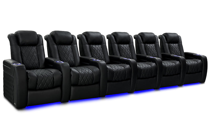 Valencia 2025 New Tuscany Slim Ultimate Luxury Leather Home Theater Seating Row of 6, Onyx