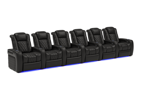 Valencia 2025 New Tuscany Leather Home Theater Seating Row of 6, Midnight Black