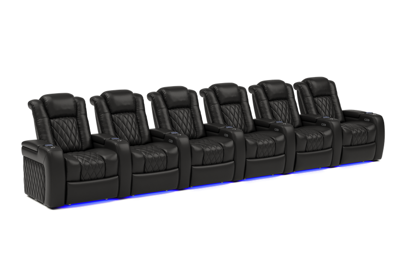 Valencia 2025 New Tuscany Leather Home Theater Seating Row of 6, Midnight Black
