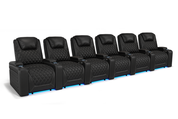 Valencia 2025 New Oslo Leather Home Theater Seating Row of 6, Midnight Black