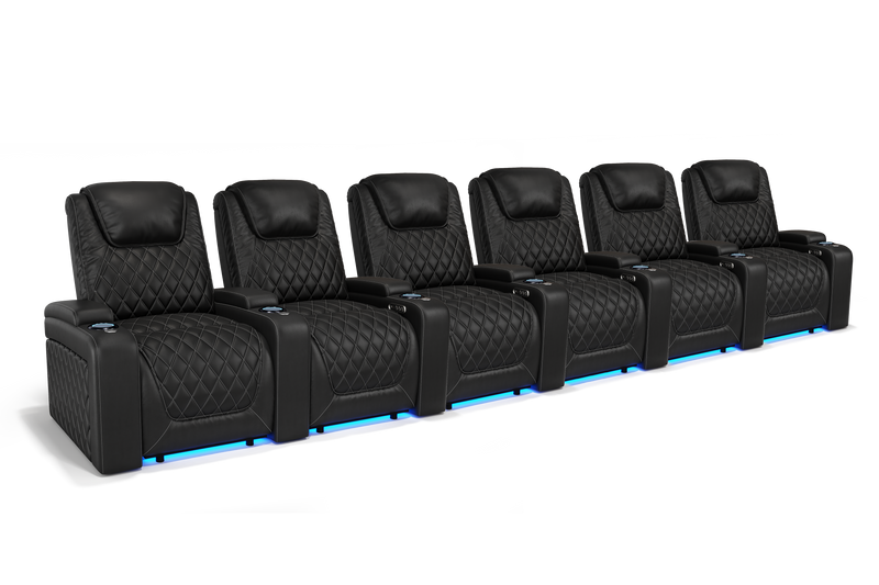 Valencia 2025 New Oslo Leather Home Theater Seating Row of 6, Midnight Black