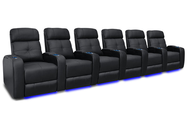 Valencia Verona Leather Home Theater Seating Row of 6, Black