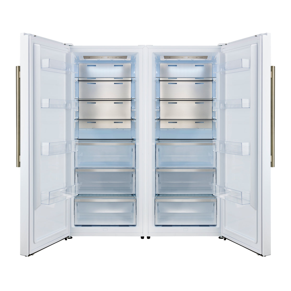 FORNO Maderno 60" 27.2 cu.ft. Convertible Refrigerator and Freezer with Grill Trim Kit in White with Antique Brass Handles, FFFFD1722-60SG-WHT