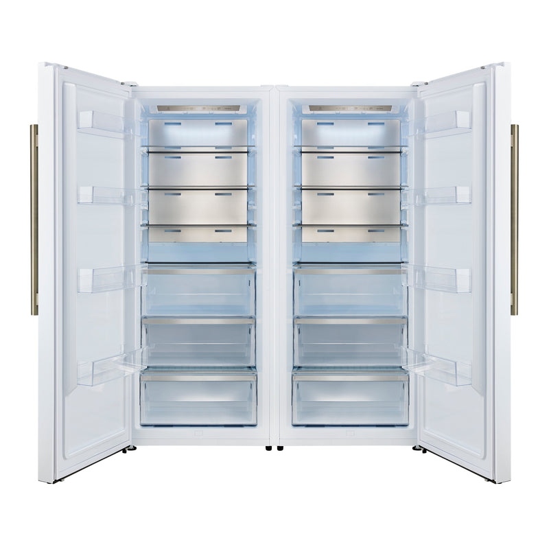 FORNO Maderno 60" 27.2 cu.ft. Convertible Refrigerator and Freezer with Modern Trim Kit in White with Antique Brass Handles, FFFFD1722-60MG-WHT