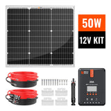 50 Watt Solar Kit | Includes 50W Solar Panel + 20A MPPT Solar Controller + Wires and Brackets | DIY Complete Solar Kit without Batteries