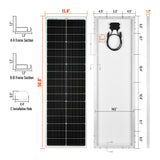 MEGA 100 SLIM | 100 Watt Slim Solar Panel | Compact 12V Off-Grid Narrow Solar Panel for Vans, Overlanders, Boats | 25-Year Output Warranty