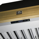 FORNO Vittorio 36" 600 CFM Wall Mount Range Hood in Black and Antique Brass Trim with Remote Control, FRHWM5078-36BLK