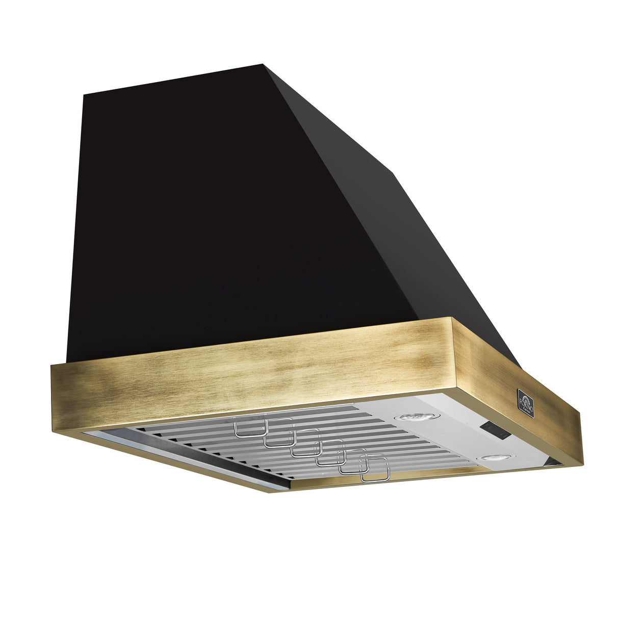 FORNO Vittorio 36" 600 CFM Wall Mount Range Hood in Black and Antique Brass Trim with Remote Control, FRHWM5078-36BLK