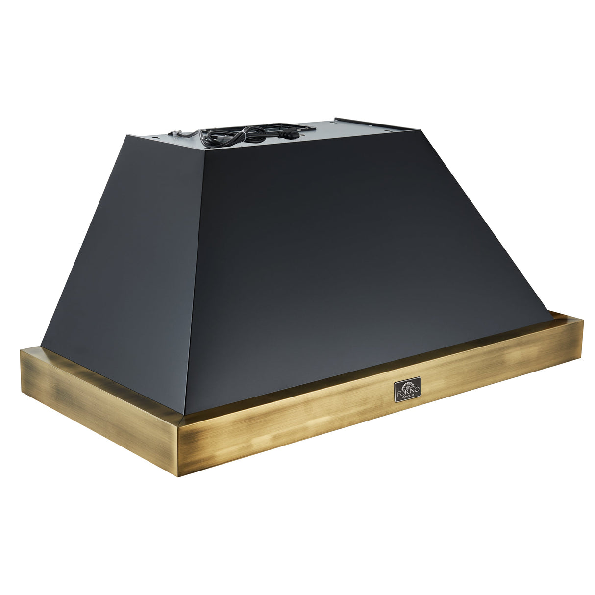 FORNO Vittorio 48" 600 CFM Wall Mount Range Hood in Black and Antique Brass Trim with Remote Control, FRHWM5078-48BLK
