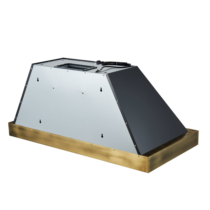 FORNO Vittorio 48" 600 CFM Wall Mount Range Hood in Black and Antique Brass Trim with Remote Control, FRHWM5078-48BLK