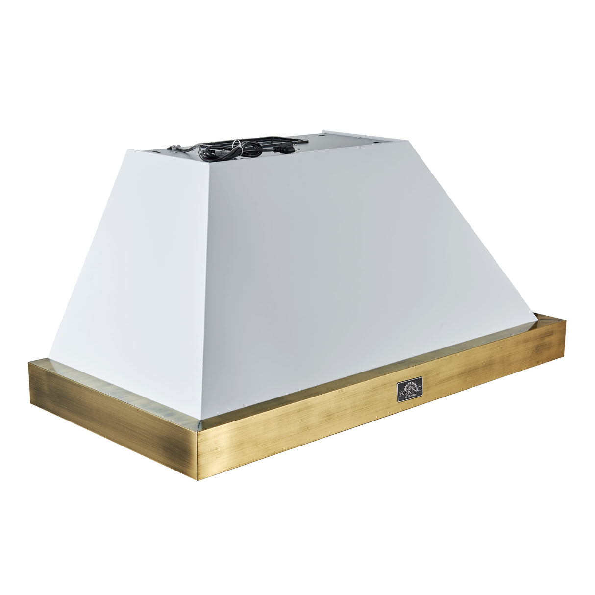 FORNO Vittorio 48" 600 CFM Wall Mount Range Hood in White and Antique Brass Trim with Remote Control, FRHWM5078-48WHT
